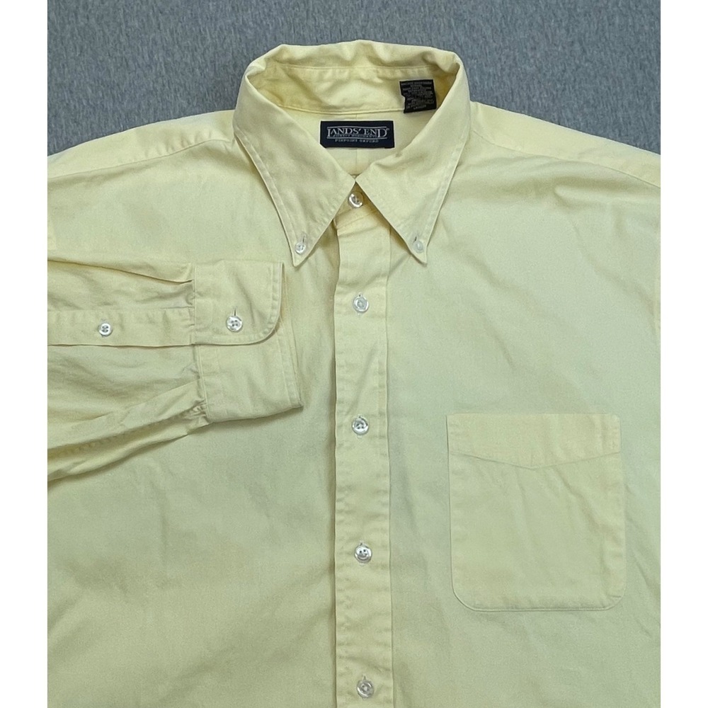 Lands End Shirt Mens 16 - 34 Yellow 100% Cotton Oxford Pinpoint Button Down